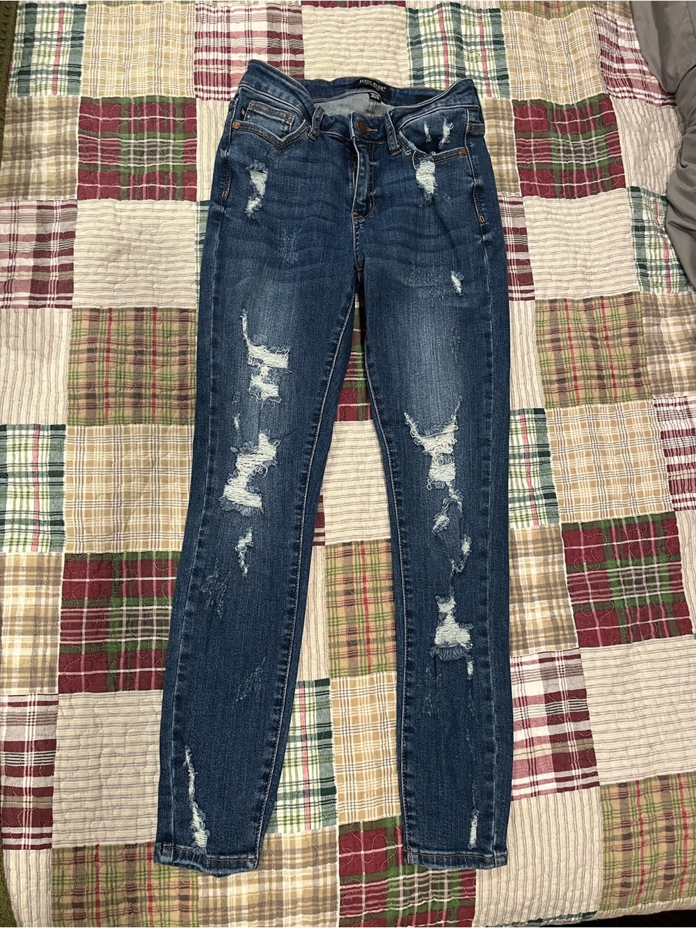 Judy Blue Dark Blue Distressed Skinny Jeans